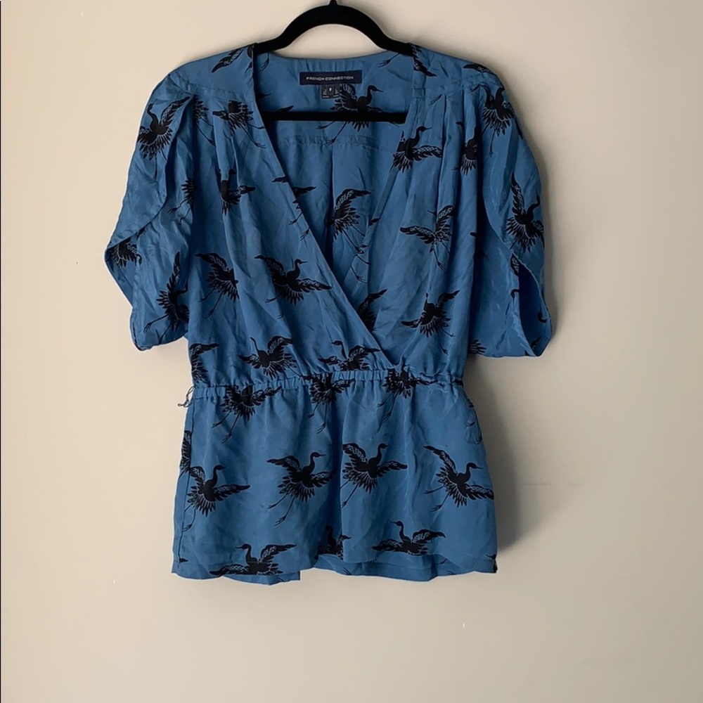 French Connection - blue silk peplum top